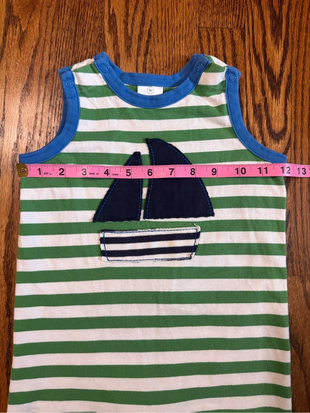 Hanna Andersson 2T Sailboat Striped Tank Romper Green White Cotton Nautical